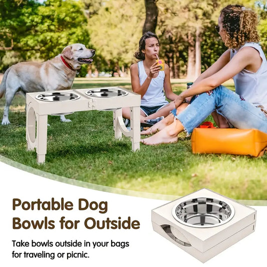 Elevated Dog Bowl, Collapsible Pet Food Bowl Holder With 2 Stainless Steel Bowls, Anti-slip Design